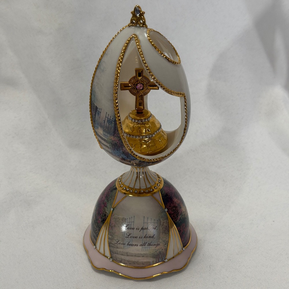 Thomas Kinkade Journey of Love Musical Egg Figurine Romantic Cottagecore Cross‎